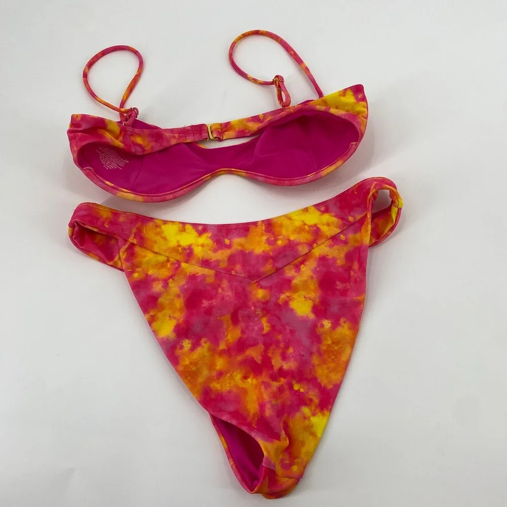 Lovers and Friends Bikini Set Womens Medium Pink Tie Dye Underwire High Leg 2pc - Picture 5 of 6